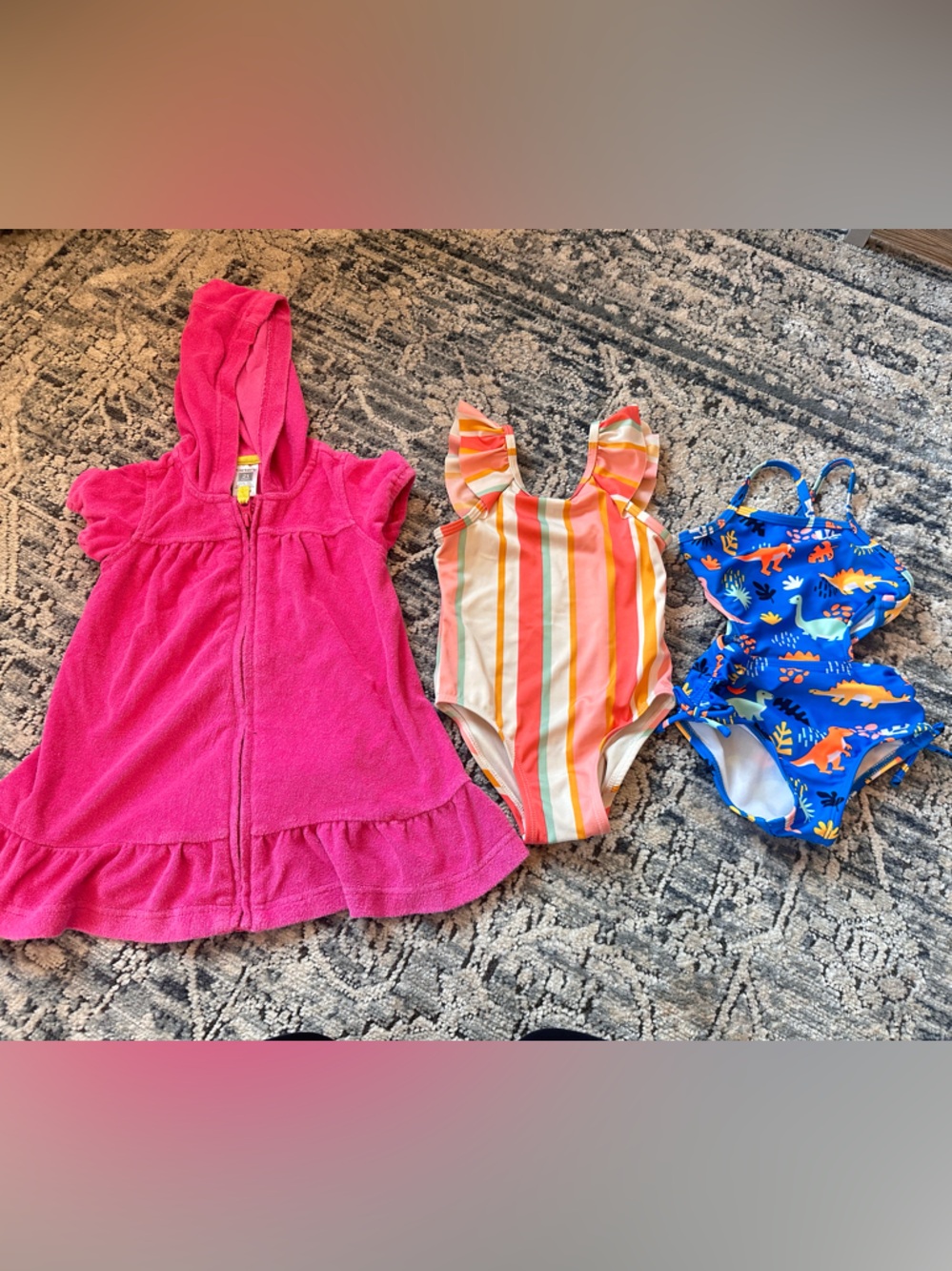 Cat & Jack Girls Pink Hooded Towel Dress and Two One-Piece Swimsuits